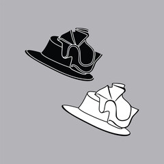 Black and White Outline of Vintage Women's Hat Vector