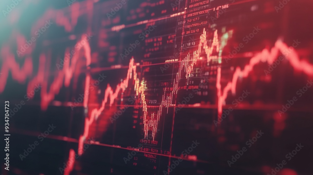 Fototapete Animated stock market graph with fluctuating lines and digital numbers, representing volatile market conditions