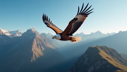 Eagle Soaring Above Mountains