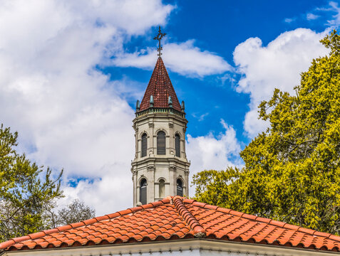 Bell tower, Cathedral Basilica of St. Augustine, Florida. Founded in 1565, oldest church in USA.