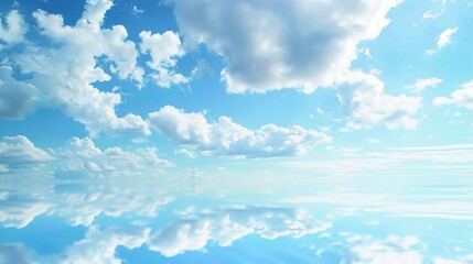 The Serene Blue Sky, White Clouds and Water Surface Reflection Background: A Tranquil Visual Oasis.