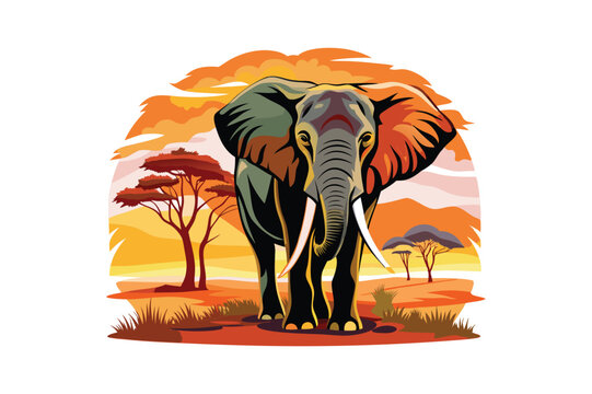 african elephant in sunset scene clip art preview