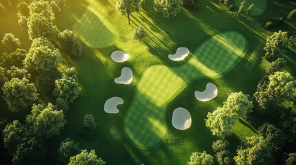 Fototapeta premium The beautiful golf course with morning sunshine.
