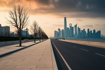 Obraz premium Stunning Contrast Between Abandoned Street and Modern City Skyline