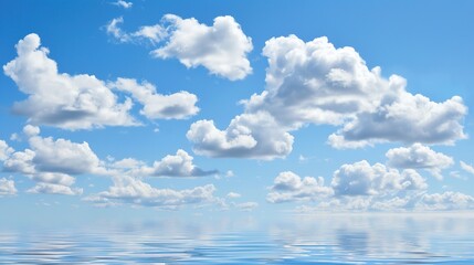 The Serene Blue Sky, White Clouds and Water Surface Reflection Background: A Tranquil Visual Oasis.
