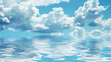 The Serene Blue Sky, White Clouds and Water Surface Reflection Background: A Tranquil Visual Oasis.