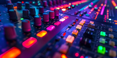 Obraz premium Illuminated Audio Mixing Console with Knobs and Buttons
