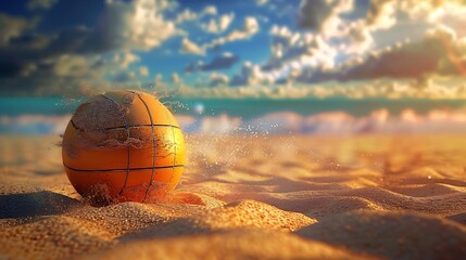 Beach volleyball game ball on sand