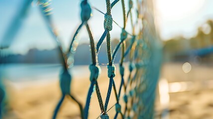 beach volleyball net fragment shallow depth of field