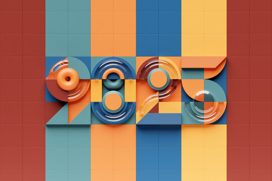 Calendar header number 2025 on colorful    background. Happy new year 2025 colorful background.