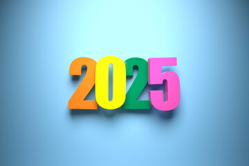 3d illustration Happy new year 2025 background template. Holiday volumetric 3D illustration of the   number 2025. Festive poster or banner design. Modern happy new year background
