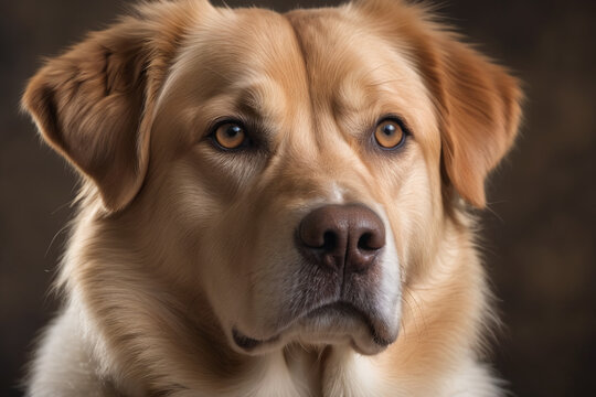 Chiens en portrait, l&eacute;g&egrave;rement pench&eacute; de profil avec le regard fixe. Poils beige et brun avec un peu de blanc