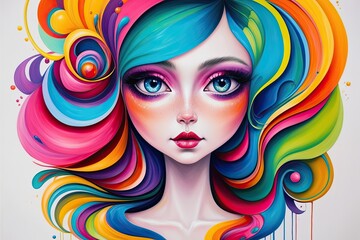 Obraz premium Whimsical Portrait Featuring Swirling Colors and Abstract Forms in Bright Hues