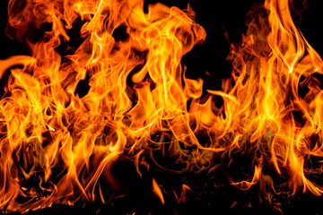 Fire flame background. Hell bonfire. Texture of fire on a black background. Blaze flames background...