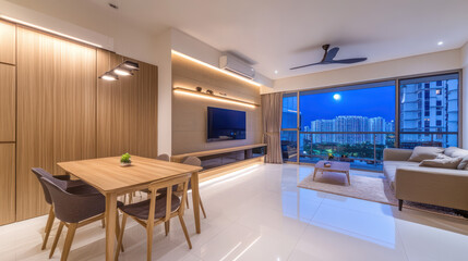 A photo of a modern minimalist dining room
