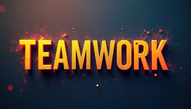 Bold and vibrant 'TEAMWORK' text with dynamic fiery effects on a dark background.