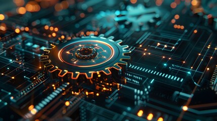 Gears icon on screen. Business and industrial process automation RPA Technology concept.