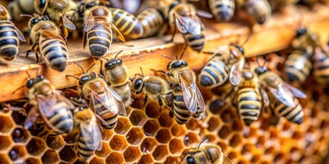 A close-up shot of bees working diligently inside a bustling beehive, bees, beehive, honeycomb, insects, teamwork, busy