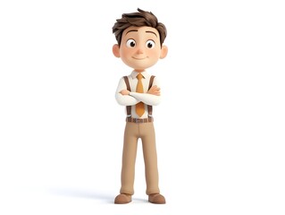 Obraz premium Full Body 3D Animated Boy Character in Professional Writer Uniform Standing Isolated on Clean White Background for Digital or Character Design