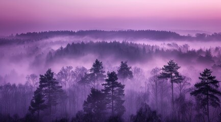 Obraz premium Purple Foggy Forest at Dawn