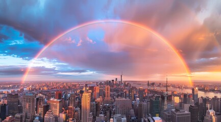 Rainbow Over the New York City Skyline at Sunset