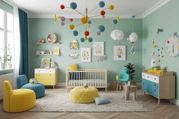 Cheerful Scandinavian Kids Room Mockup with Playful Decor and Bright Atmosphere