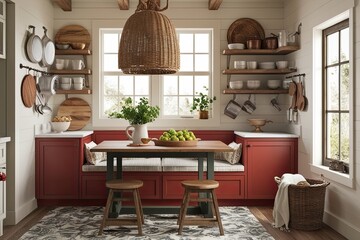 Cozy Kitchen Nook Poster Arrangement in 3D Design with Rustic Country Ambiance