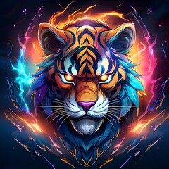 tiger head logo style in the universe with power energy illustration 