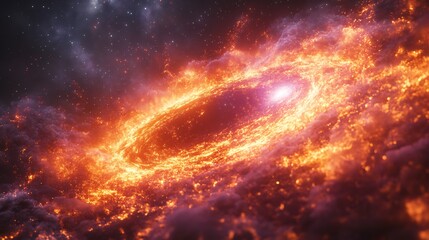 Event horizon of a black hole glowing with 3D Hawking radiation surrounded by 2D ripples in spacetime that blend seamlessly into the cosmic void beyond