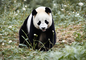 Fototapeta premium Panda Exploring the Meadow