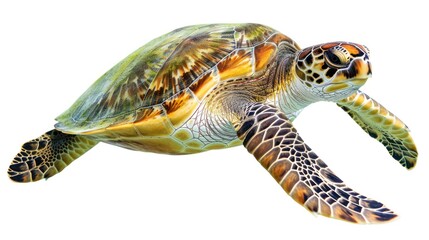 Green Sea Turtle Isolated on White Background