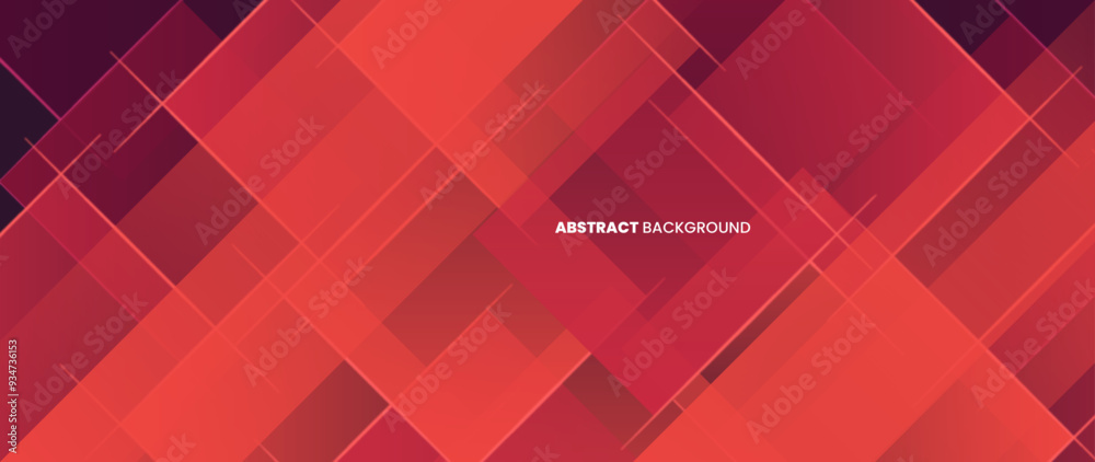 Poster abstract square shapes in red against a background of futuristic concepts. regular sloping lines cre