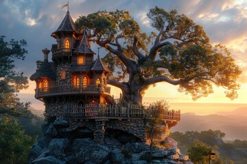 Fototapeta premium Castle Tree House Princess Hands