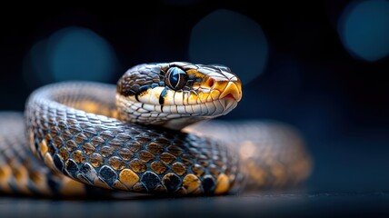 Obraz premium Professionally lit studio featuring a snake, with soft lighting emphasizing its detailed scales and elegant curves against a clean backdrop.