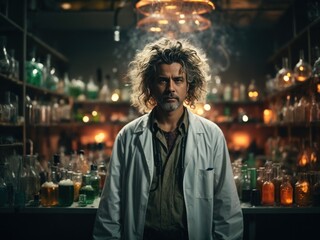 Obraz premium a mad scientist working in laboratory