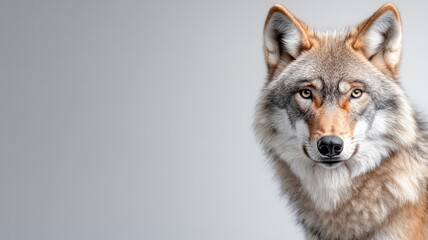 Obraz premium Wolf against an isolated background, with its detailed features and dynamic form prominently displayed in a minimalistic environment.