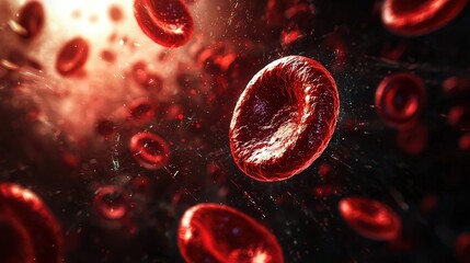Red blood cells flowing through vein, science background