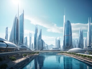 Fototapeta premium Futuristic city with future digital technology