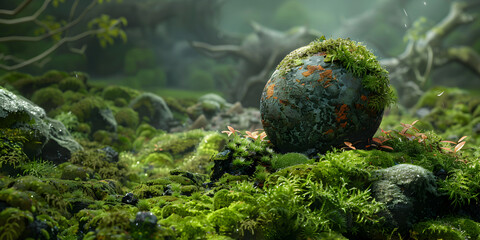A globe in the forest with a forest 