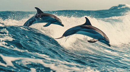 Fototapeta premium Dolphins Leaping Through Waves