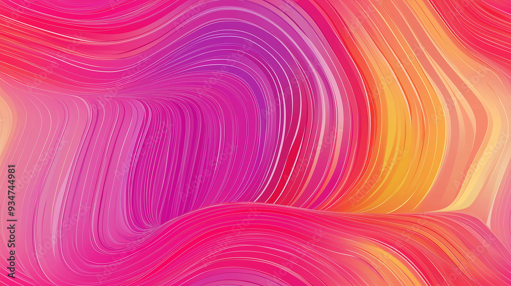 Poster Vibrant abstract seamless pattern featuring dynamic pink, orange, and yellow lines forming flowing curves, evoking energy and warmth.