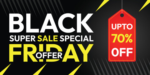 Naklejka premium Black Friday super sale special offer up to 70 percent off banner design.