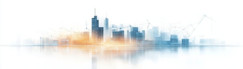 Fototapeta premium Abstract Cityscape with Network Connection Digital Technology Modern Architecture