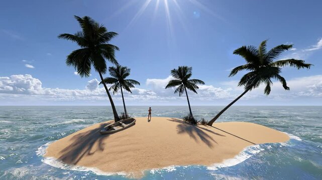 alone in tiny island 3d render castaway