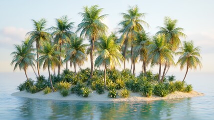 Tropical Paradise: 3D Island with 2D Palm Trees Swaying in AI-Generated Breeze