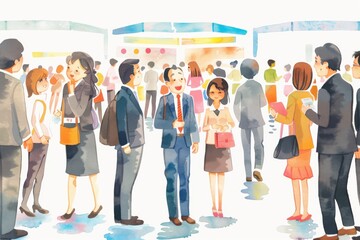 Obraz premium Lively business meeting with Cartoon animated discussions among colleagues, watercolor style lends a creative and artistic feel, enhancing sense of innovation and collaboration within team.