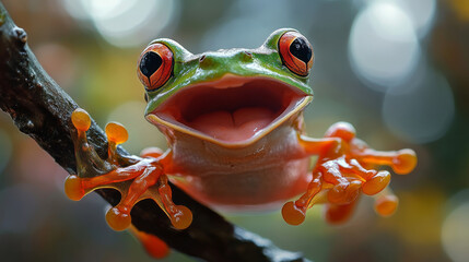 Close-up of a Red-Eyed Tree Frog Smiling