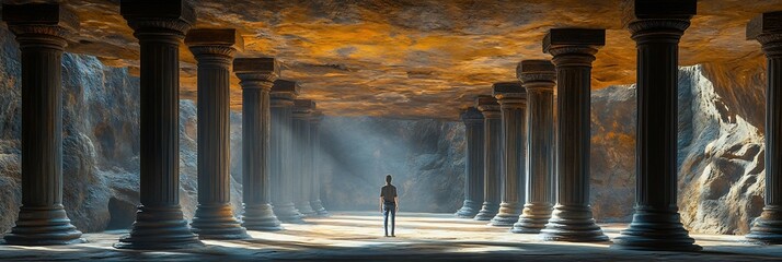 Pillars of Therapy conceptual image of tall sturdy pillar labeled Support Care Understanding Empathy figure stand under pillar symbolizing stability strength therapy provides struggling mental health