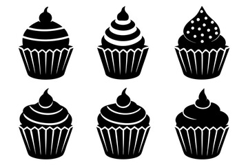 Set of black cupcakes icon, Collection of cupcake silhouette vector illustration