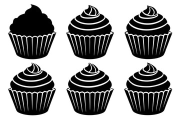 Set of black cupcakes icon, Collection of cupcake silhouette vector illustration